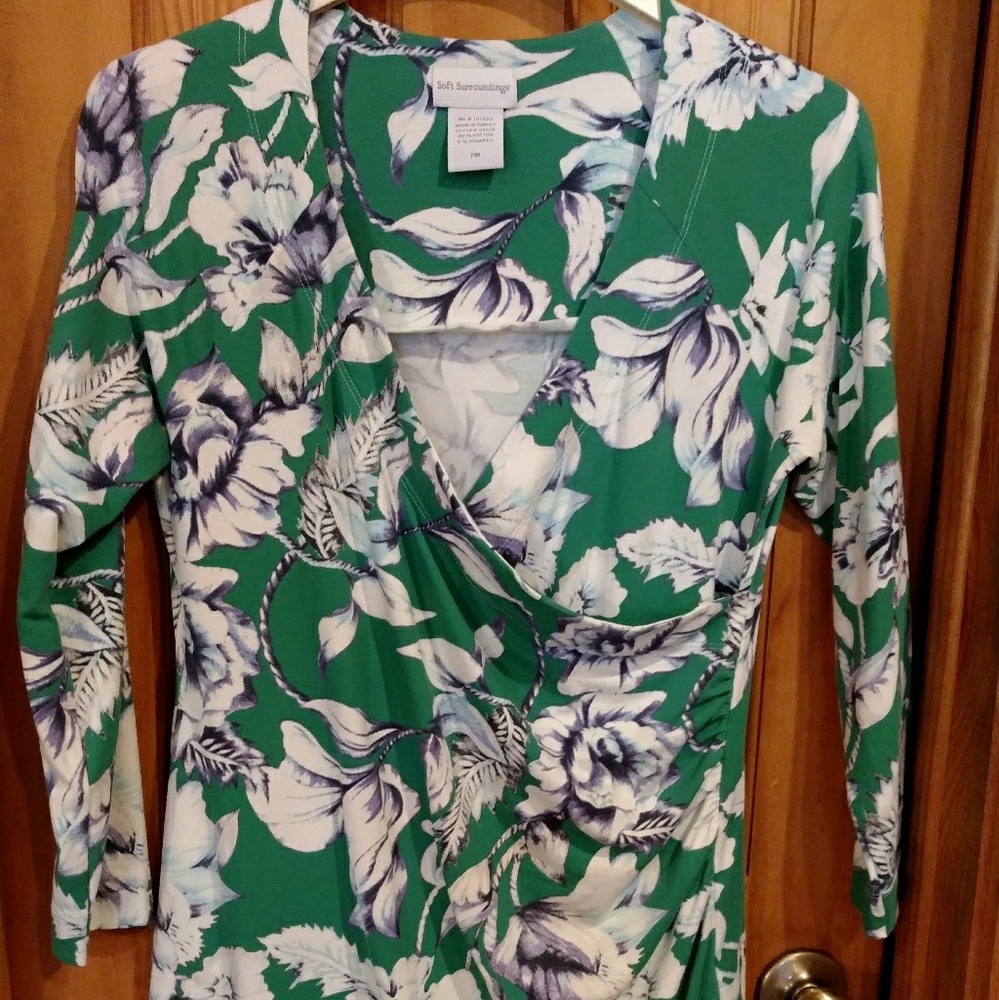 Green, White and Blue Flowered Dress